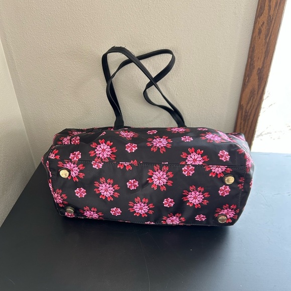 Michael Kors Kelsey Floral Printed Nylon Black Tote with Pink Design - Picture 6 of 14